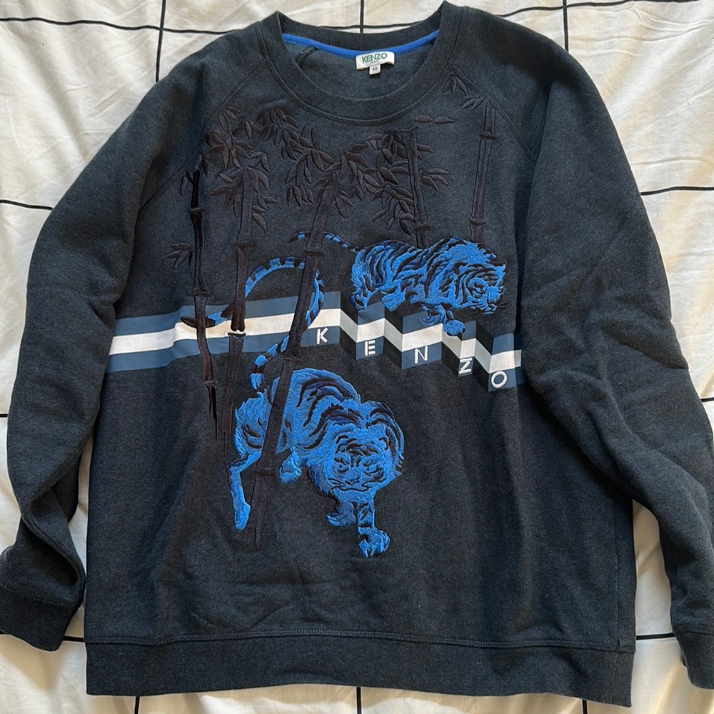 Kenzo Blue Tiger Embroidered Logo Crewneck Sweatshirt Sweater M